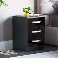 Home Discount - Hulio Nachttisch mit 3 Schubladen, Hochglanz, Nachtschrank, Schlafzimmermöbel, Schwarz von HOME DISCOUNT