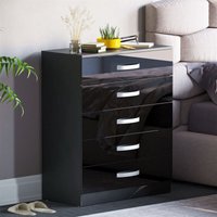 Home Discount - Hulio 5 Schubladen Kommode Hochglanz Schlafzimmer Aufbewahrungsmöbel, Schwarz von HOME DISCOUNT