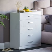 Hulio 5 Schubladen Kommode Hochglanz Schlafzimmer Aufbewahrungsmöbel, Weiß von HOME DISCOUNT