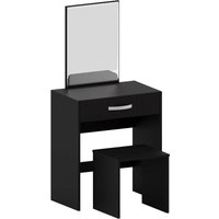 Home Discount - Isla Schminktisch & Spiegel Set 1 Schublade Hocker Schminktisch, Schwarz von HOME DISCOUNT