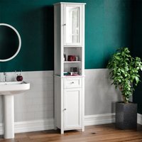 Home Discount - Priano 2 Tür Hochschrank freistehend beleuchtet Badezimmerschrank, Weiß von HOME DISCOUNT