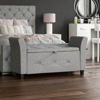 Seville Storage Ottoman Bench Bedding Blanket Box Hallway Bedroom Chest, Light Grey Velvet von HOME DISCOUNT