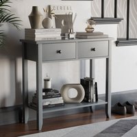 Windsor 2 Drawer Console Table With Shelf mdf Side End Hallway Table, Grey von HOME DISCOUNT