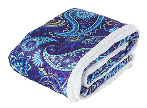 HOME DREAM farbbrillante Paisley Kuscheldecke Decke Tagesdecke Wohndecke Sofadecke Sherpadecke 150x200 cm (Blau) von HOME DREAM