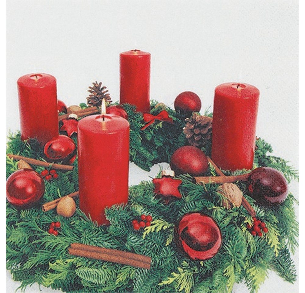 HOME FASHION Papierserviette 20 Servietten Advent Wreath - Adventskranz mit Kerzen 33x33cm, (20 St) von HOME FASHION