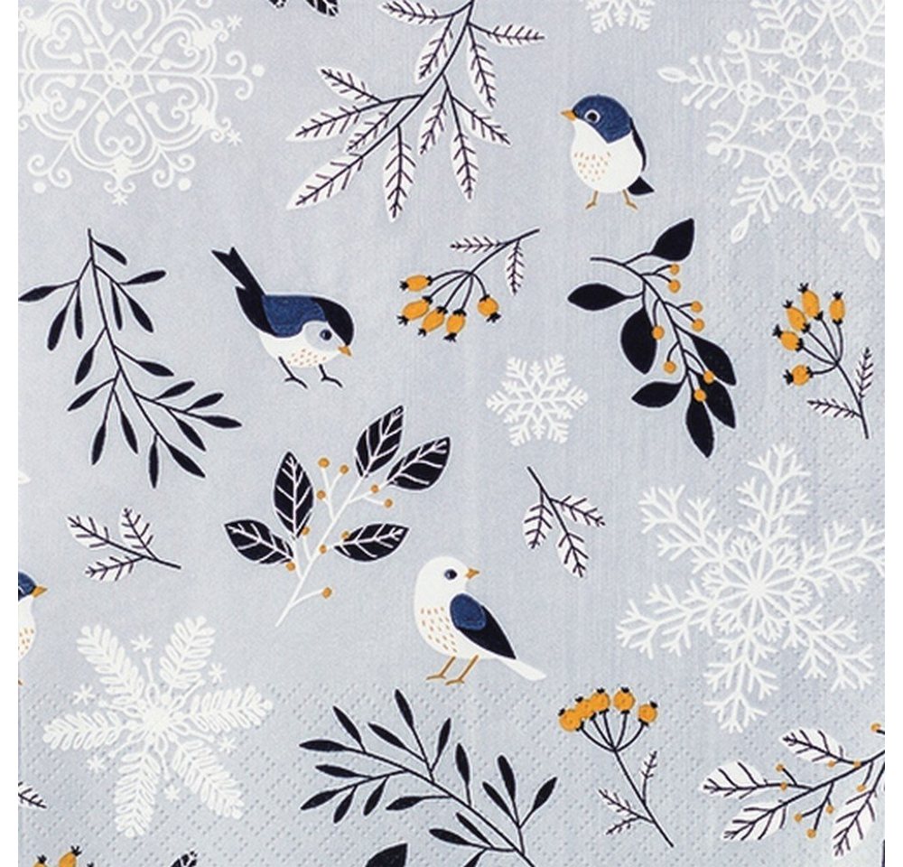 HOME FASHION Papierserviette 20 Servietten Birds and Twigs - Blätter und Vögel Winter 33x33cm, (20 St) von HOME FASHION