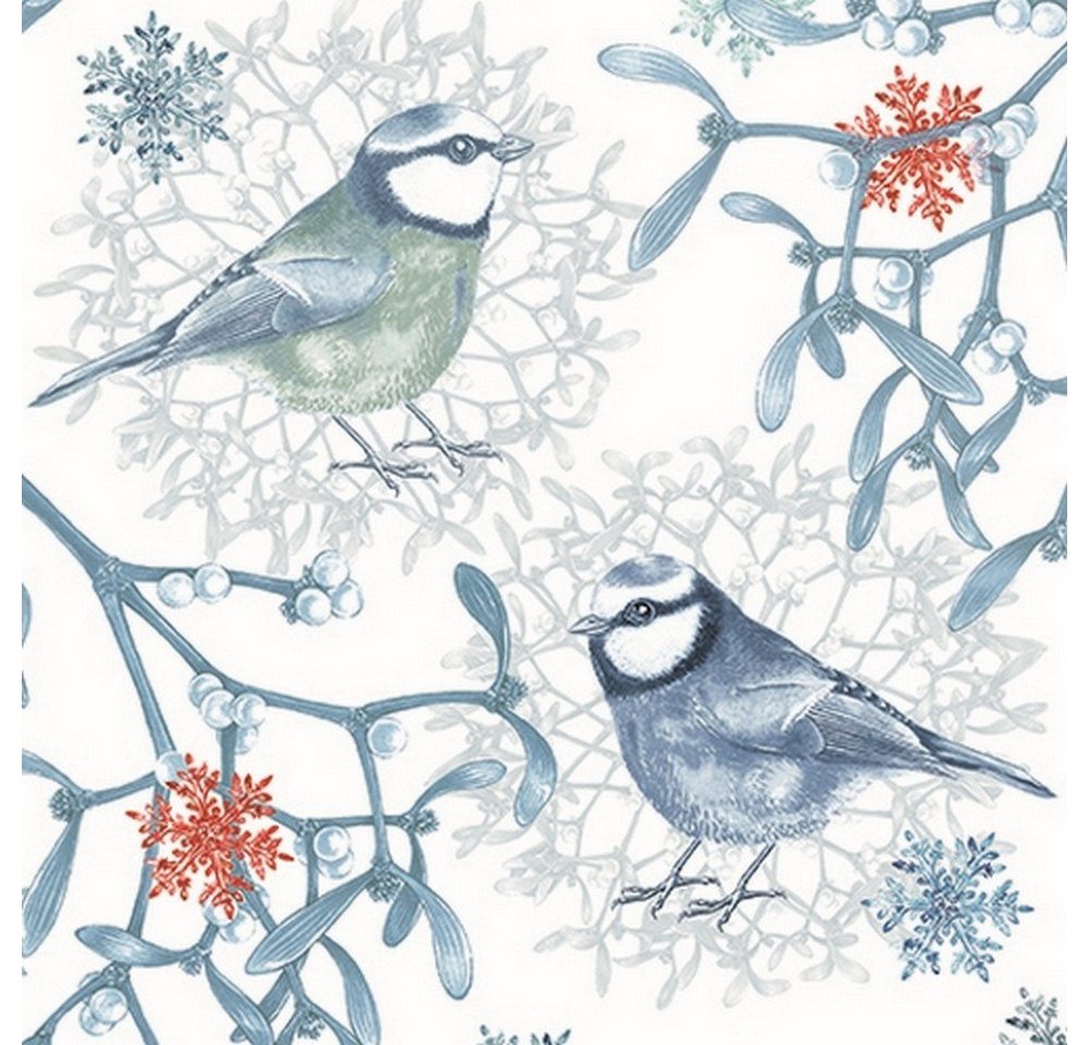 HOME FASHION Papierserviette 20 Servietten Blue Chickadees - Eisige Vögel im Winter 33x33cm, (20 St) von HOME FASHION