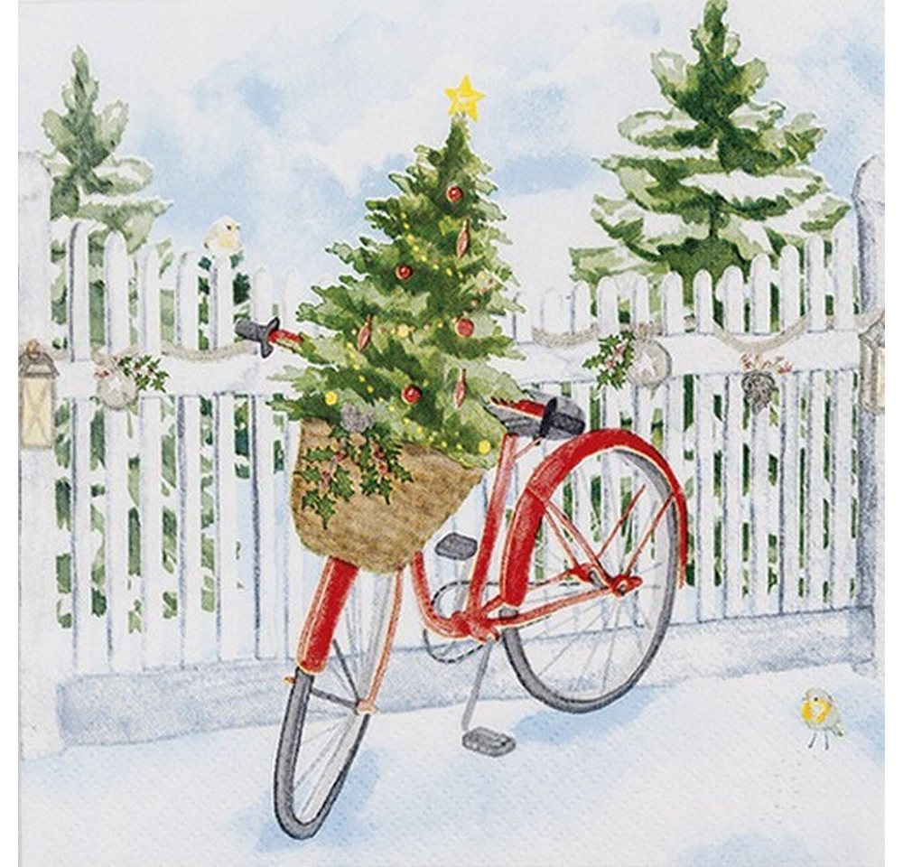 HOME FASHION Papierserviette 20 Servietten Christmas Bike - Fahrrad im Winter 33x33cm, (20 St) von HOME FASHION