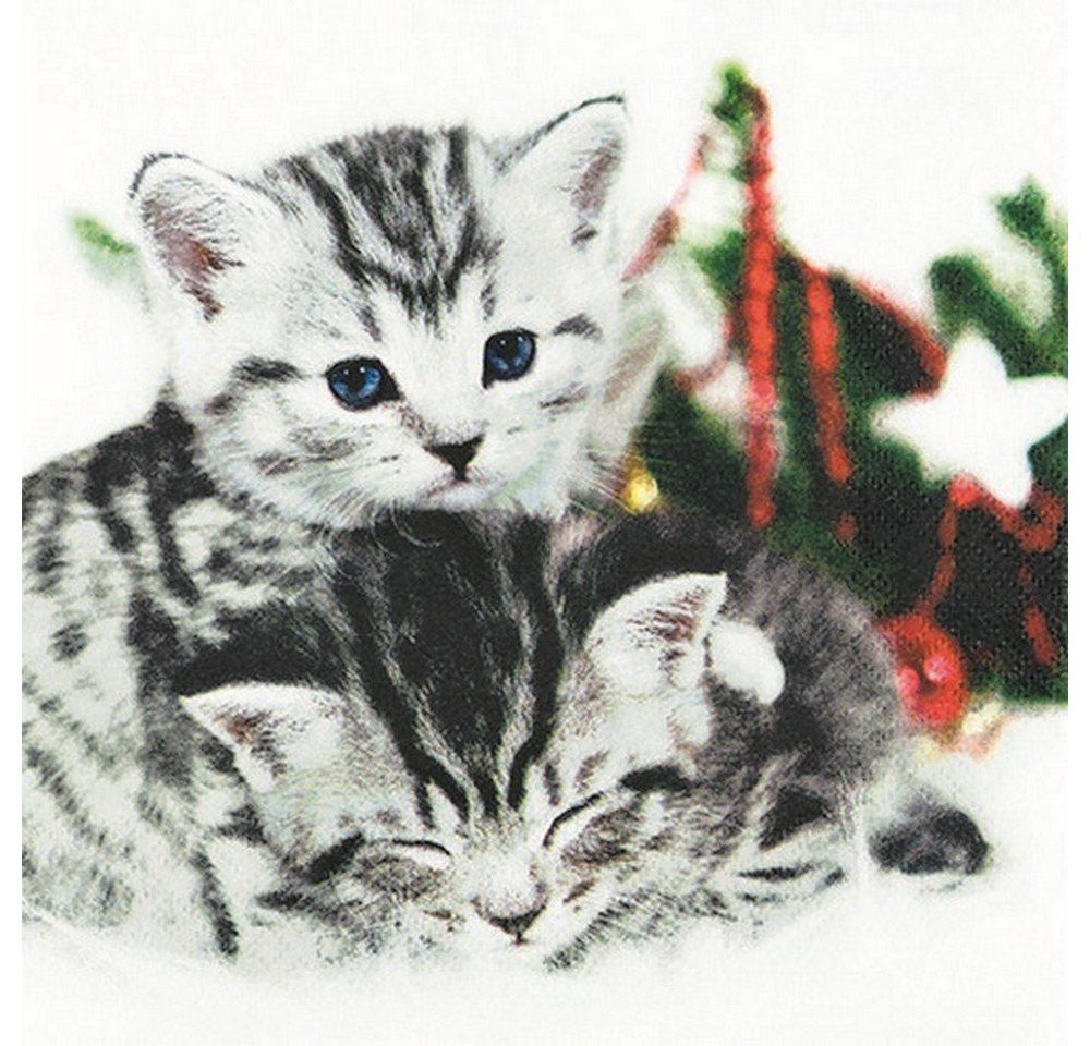 HOME FASHION Papierserviette 20 Servietten Christmas Cats - Süßes Katzenpaar 33x33cm, (20 St) von HOME FASHION