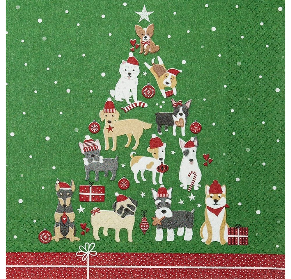 HOME FASHION Papierserviette 20 Servietten Christmas Dogs - Hunde bilden Weihnachtsbaum 33x33cm, (20 St) von HOME FASHION