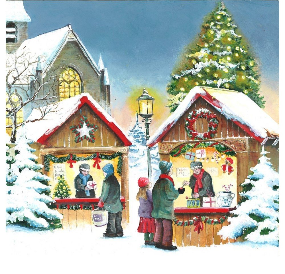 HOME FASHION Papierserviette 20 Servietten Christmas Market - Weihnachtsmarkt 33x33cm, (20 St) von HOME FASHION