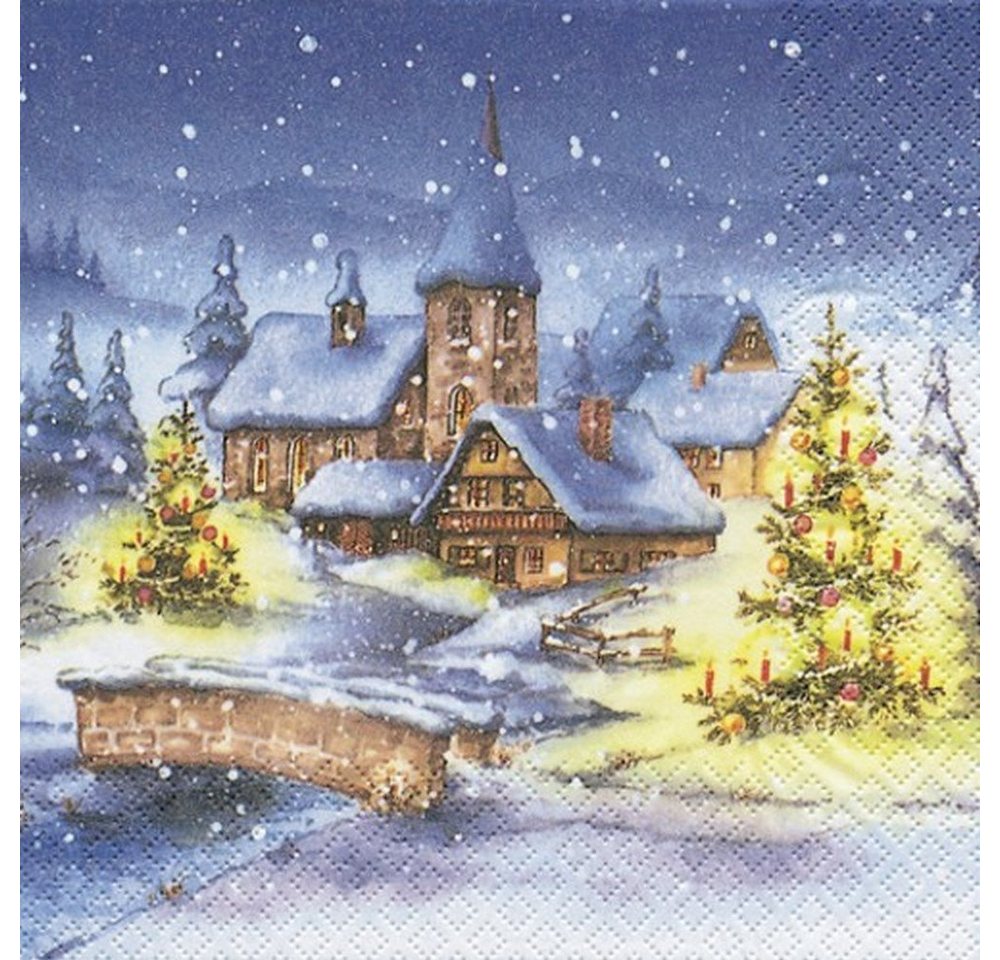 HOME FASHION Papierserviette 20 Servietten Christmas Village - Weihnachtsdorf im Winter 33x33cm, (20 St) von HOME FASHION