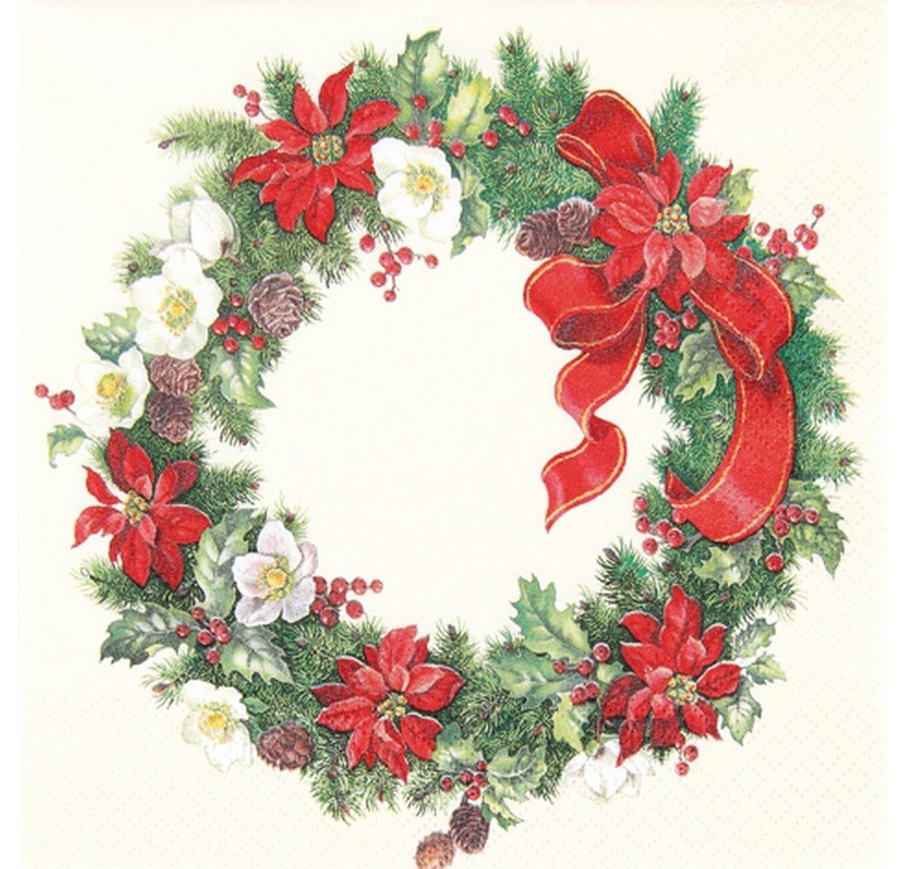 HOME FASHION Papierserviette 20 Servietten Christmas Wreath - Adventskranz 33x33cm, (20 St) von HOME FASHION