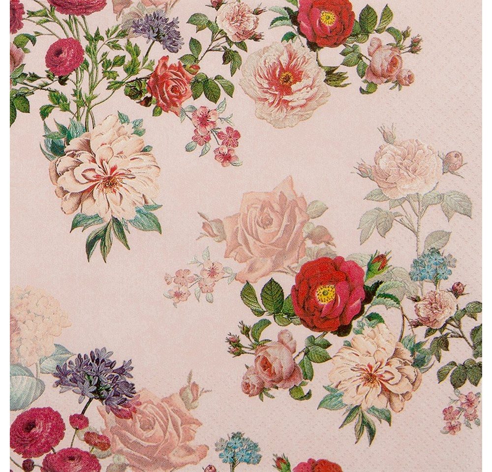 HOME FASHION Papierserviette 20 Servietten Elisabeth rose - Vintage Blumen-Komposition rosa 33x33cm, (20 St) von HOME FASHION