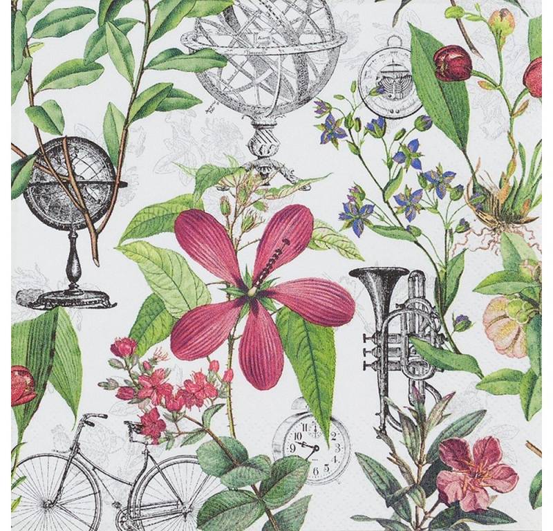 HOME FASHION Papierserviette RP 20 Servietten Fantastic World - Vintage Elemente an Blätter 33x33cm, (20 St) von HOME FASHION