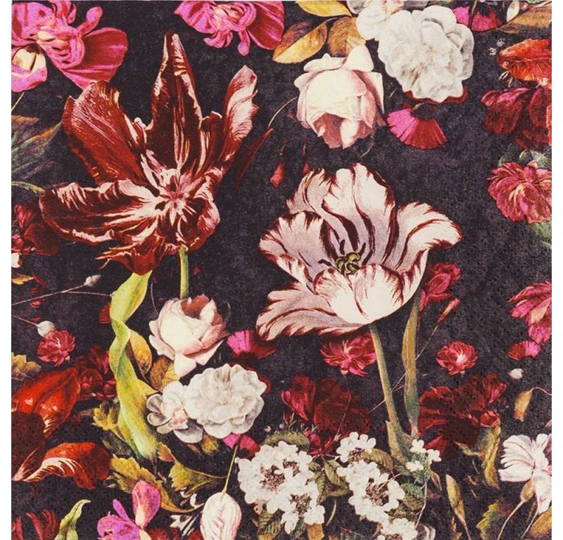 HOME FASHION Papierserviette 20 Servietten Floral Orchestra - Blumen Orchester auf Schwarz 33x33cm, (20 St) von HOME FASHION