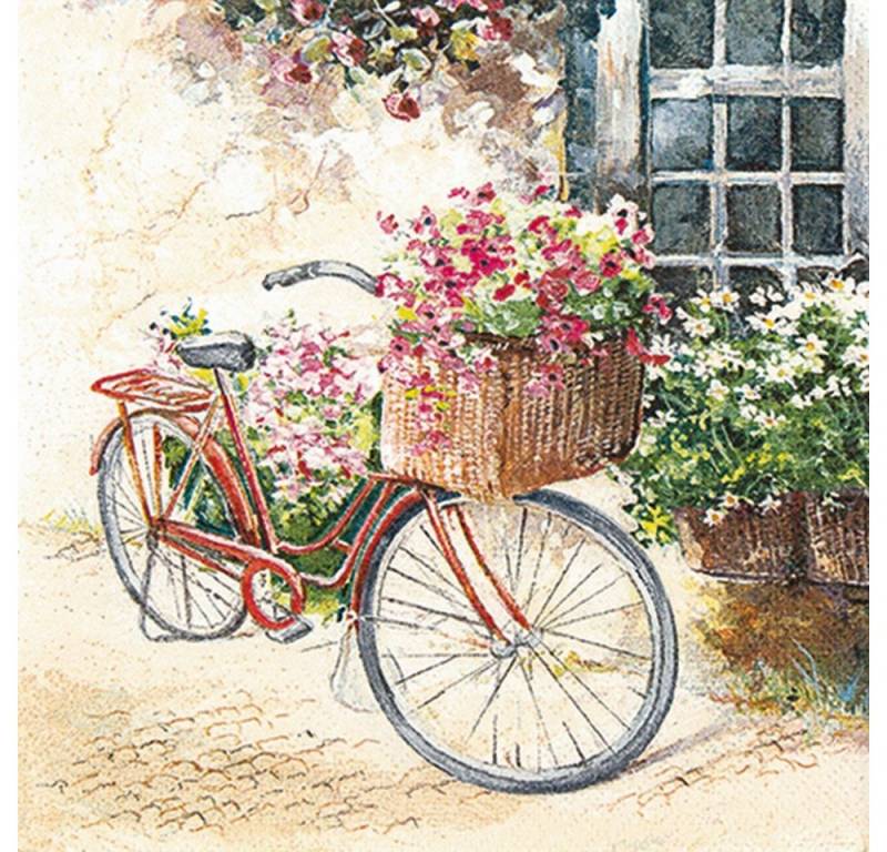 HOME FASHION Papierserviette 20 Servietten Flowerbike - Blumenfahrrad 33x33cm, (20 St) von HOME FASHION