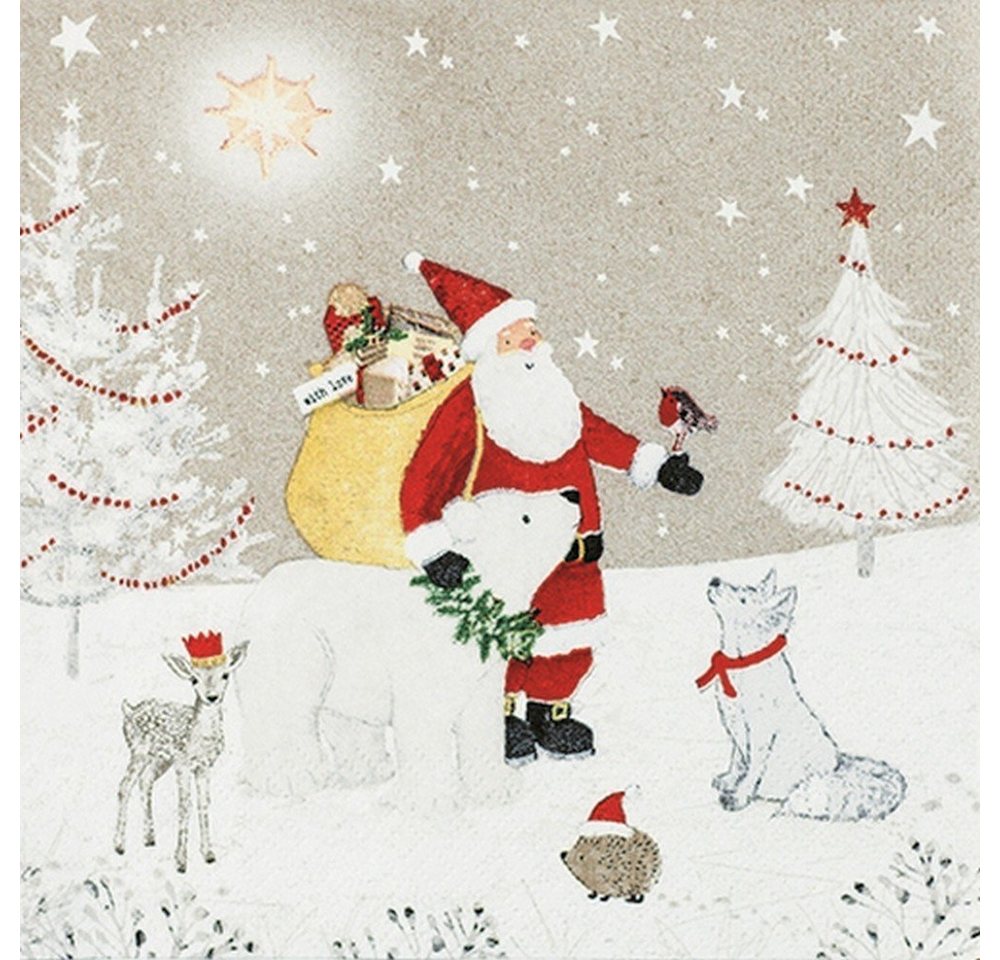 HOME FASHION Papierserviette 20 Servietten Forest Gathering - Santa mit tierische Freunde 33x33cm, (20 St) von HOME FASHION