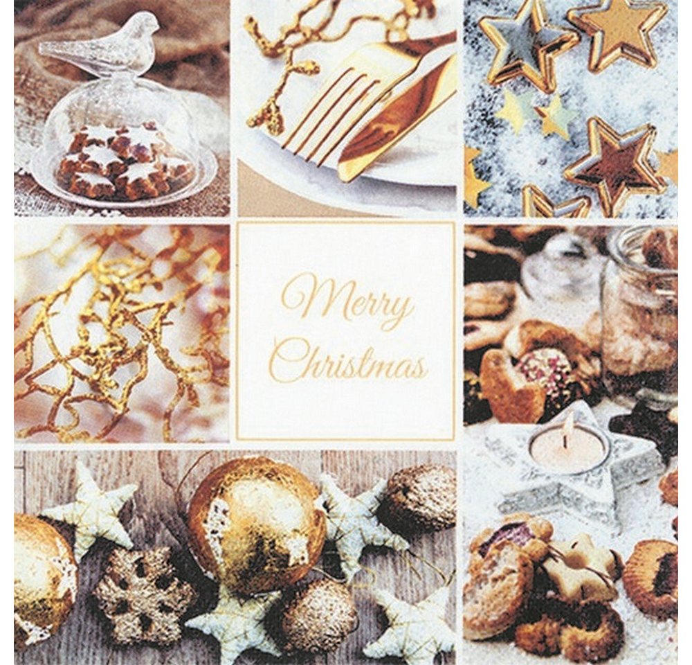 HOME FASHION Papierserviette RP 20 Servietten Golden Catch - Merry Christmas Collage 33x33cm, (20 St) von HOME FASHION