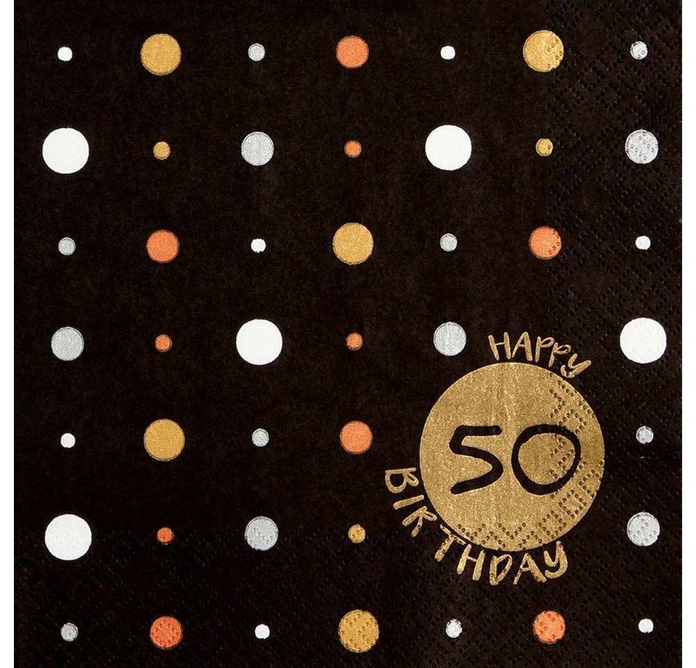 HOME FASHION Papierserviette 20 Servietten Happy Birthday 50 gold - Bunte 50 Jahre schwarz 33x33cm, (20 St) von HOME FASHION