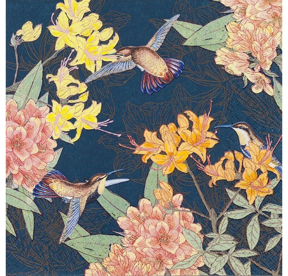 HOME FASHION Papierserviette 20 Servietten Humming Bird - Kolibris an wilden Blumen 33x33cm, (20 St) von HOME FASHION