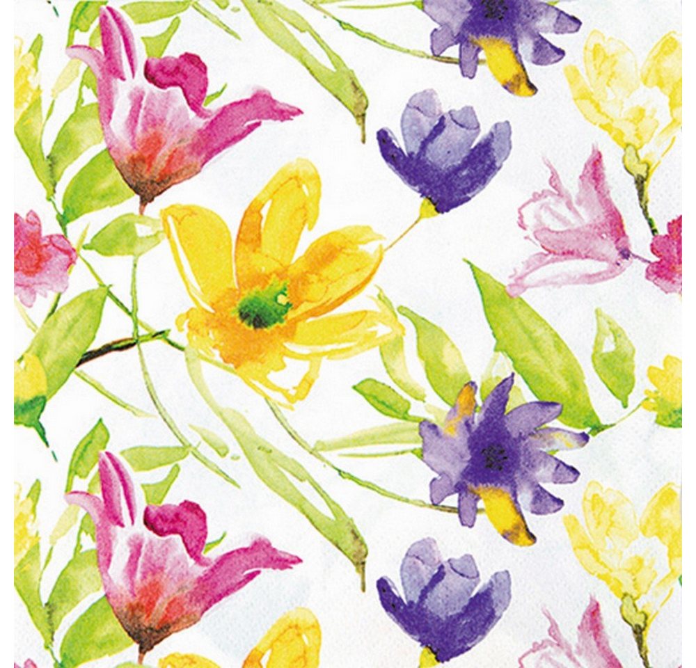 HOME FASHION Papierserviette 20 Servietten Lucy - Gemalte Blumen 33x33cm, (20 St) von HOME FASHION