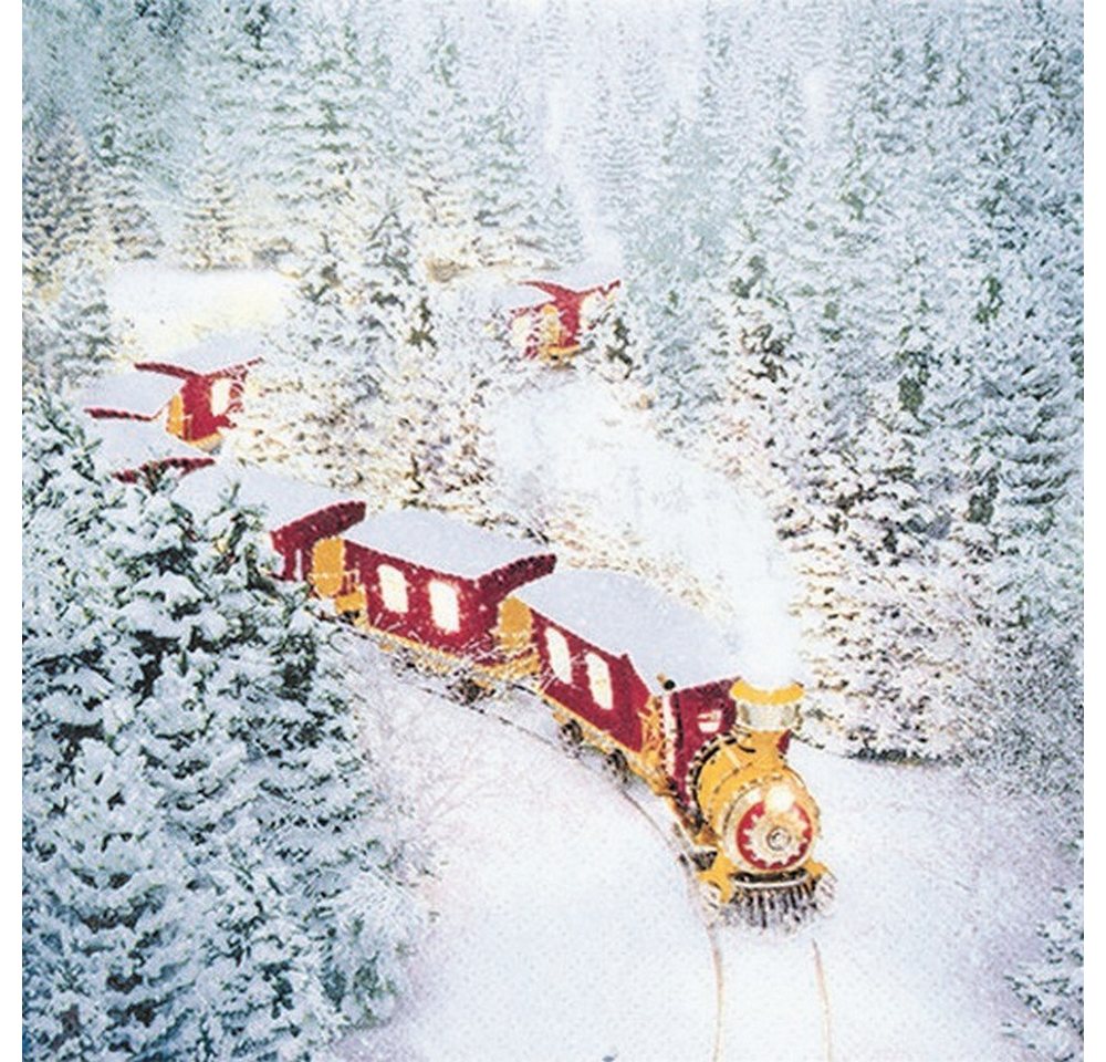 HOME FASHION Papierserviette 20 Servietten Polar Express - Zug im Winterwald 33x33cm, (20 St) von HOME FASHION