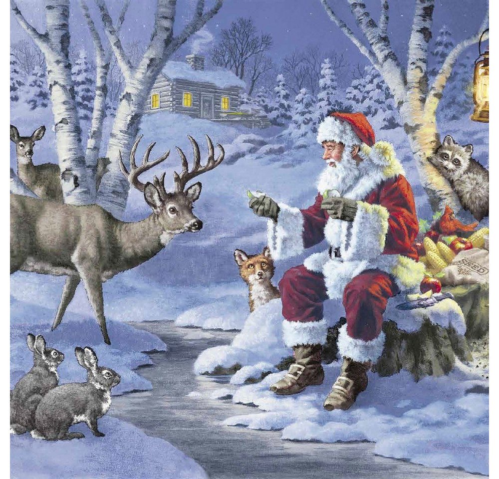 HOME FASHION Papierserviette 20 Servietten Santa in Forest 33x33cm, (20 St) von HOME FASHION