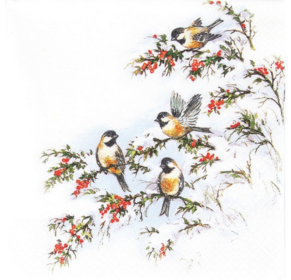 HOME FASHION Papierserviette 20 Servietten Sophy´s Birds - Vögel im Winter 33x33cm, (20 St) von HOME FASHION