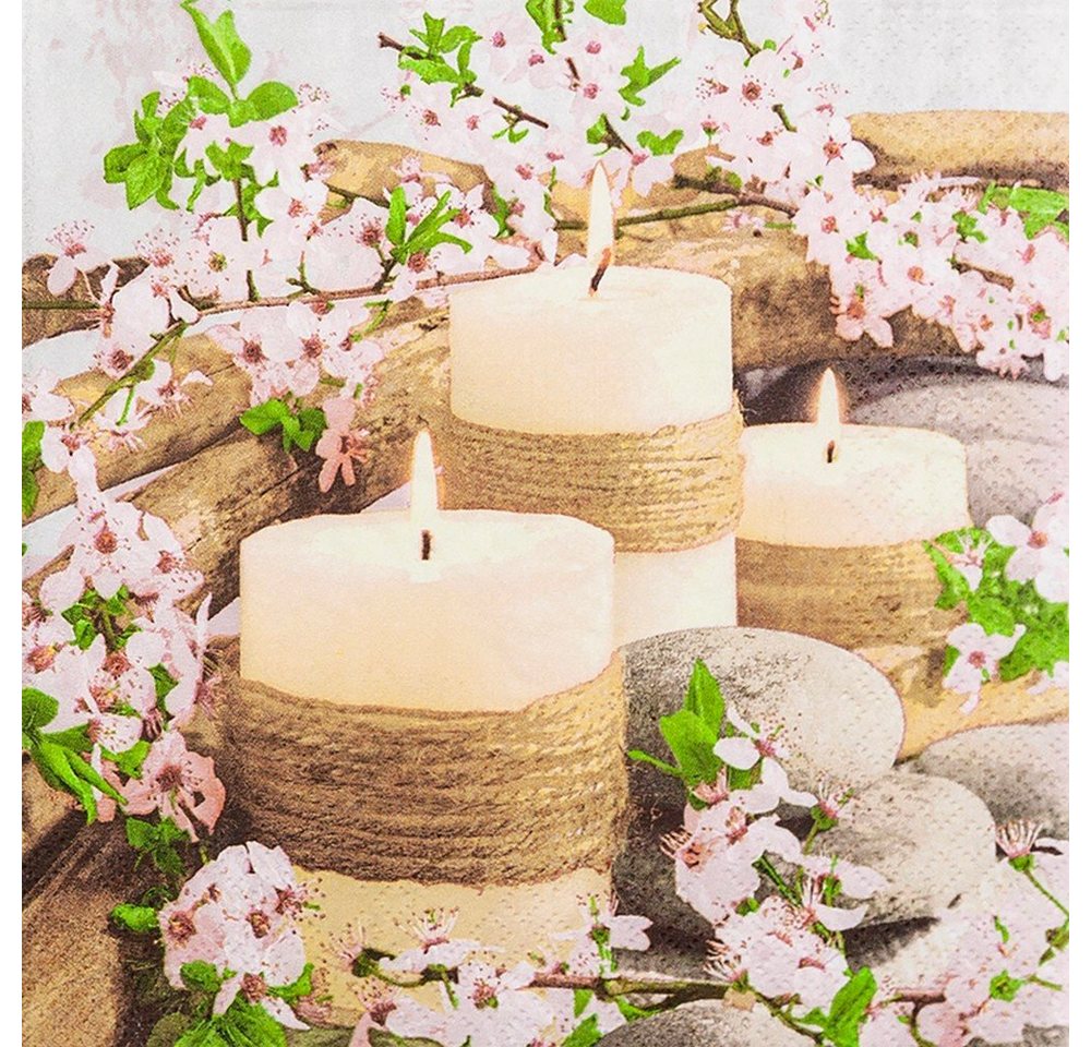 HOME FASHION Papierserviette 20 Servietten Spring Candles - Frühlingskerzen und Steine 33x33cm, (20 St) von HOME FASHION