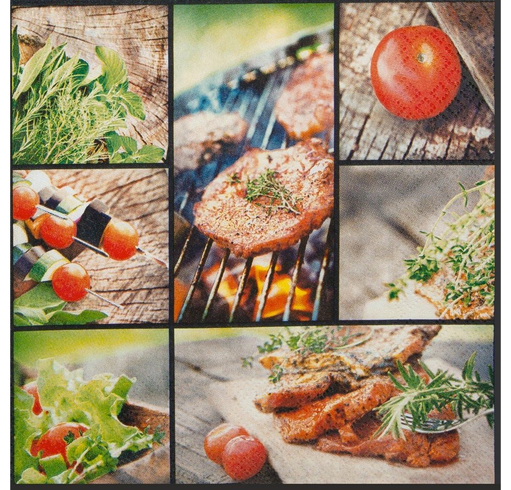 HOME FASHION Papierserviette 20 Servietten Tasty Barbecue - Collage vom Grill 33x33cm, (20 St) von HOME FASHION