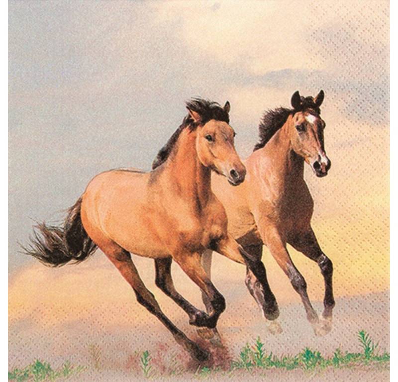 HOME FASHION Papierserviette 20 Servietten Wild Horses - Wilde Pferde 33x33cm, (20 St) von HOME FASHION