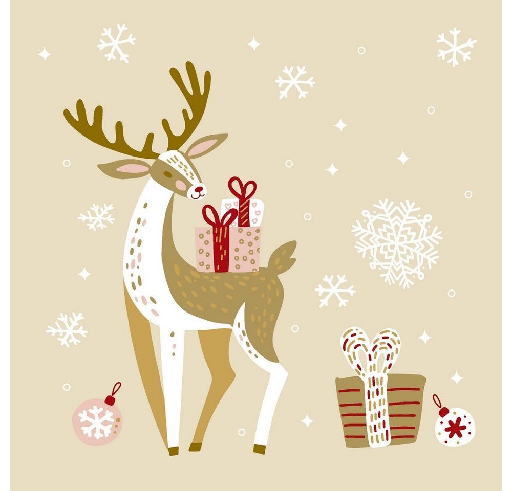 HOME FASHION Papierserviette 20 Servietten Xmas Deer 33x33cm, (20 St) von HOME FASHION