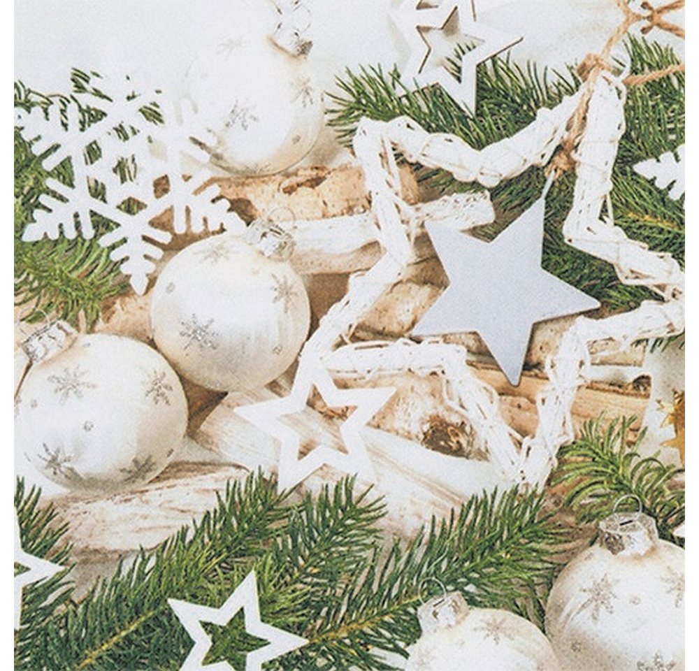 HOME FASHION Papierserviette 20 Servietten Xmas Harmony - Weiße Weihnachtsdeko an Zweige 33x33cm, (20 St) von HOME FASHION