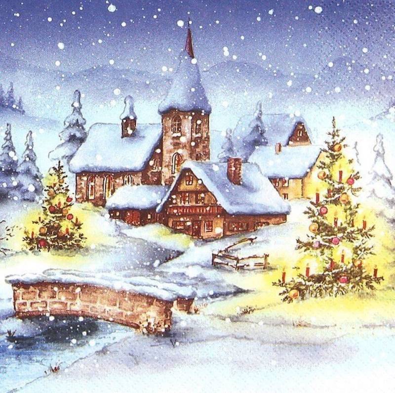 HOME FASHION Papierserviette Servietten 33 cm x 33 cm/3lagig, Christmas Village – Weihnachtsdorf von HOME FASHION