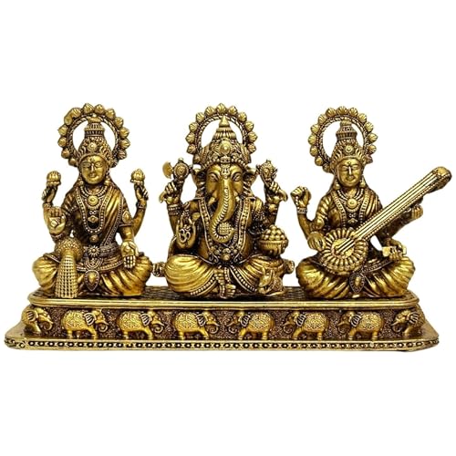 HOME GENIE Brass Laxmi Ganesh Saraswati Idol Set | Fine Brass Trio Statue for Home Temple, Diwali, Vastu & Festive Decor | 4.5x14.5 cm Base, 8.5 cm Height, 410g | Handcrafted Finish HOME GENIE Brass Laxmi Ganesh Saraswati Idol Set | Fine Brass Trio Statue for Home Temple, Diwali, Vastu & Festive Decor | 4.5x14.5 cm Base, 8.5 cm Height, 410g | Handcrafted Finish von HOME GENIE