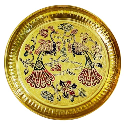 HOME GENIE Brass Pooja Thali with Om and Swastik Design | 17.5 cm Decorative Prayer Plate for Rituals, Festivals, Temple Use & Gifting | Round Handmade Brass Aarti Thali von HOME GENIE