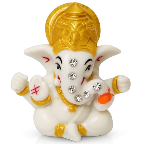 HOME GENIE Car Dashboard Mukut Ganesha Statue 2.5 Inch (6.5 cm) | Ganpati Idol for Car Dashboard & Home Decor | Mini Ganesh Statue Gift von HOME GENIE