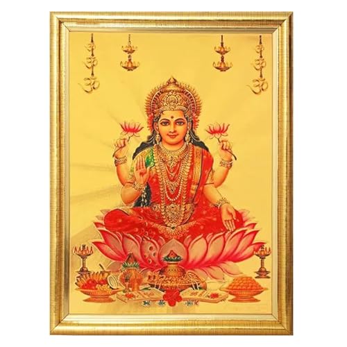 HOME GENIE Goddess Laxmi Photo Frame | Hindu Wall Decor for Wealth & Prosperity | Golden Framed Poster for Pooja Room, Home Temple, Office & Spiritual Gifting von HOME GENIE