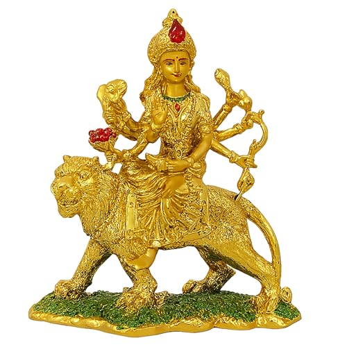 HOME GENIE Gold Plated Ma Durga Statue 6 Inch (15.5 cm) | Ganpati Idol for Car Dashboard & Home Decor | Mini Ganesh Statue Gift von HOME GENIE