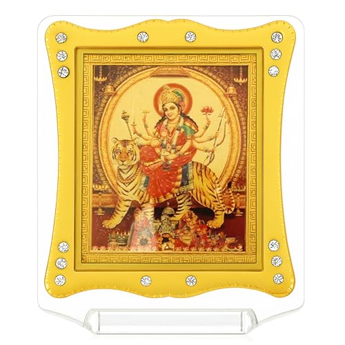 HOME GENIE Golden Foil Acrylic Durga Frame 3 Inch (8 cm) | Ganpati Idol for Car Dashboard & Home Decor | Mini Ganesh Statue Gift von HOME GENIE