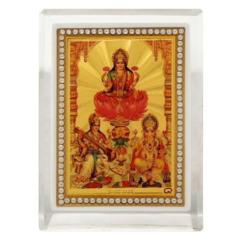 HOME GENIE Golden Foil Acrylic Ma Laxmi Frame 3.5 Inch (9 cm) | Ganpati Idol for Car Dashboard & Home Decor | Mini Ganesh Statue Gift von HOME GENIE