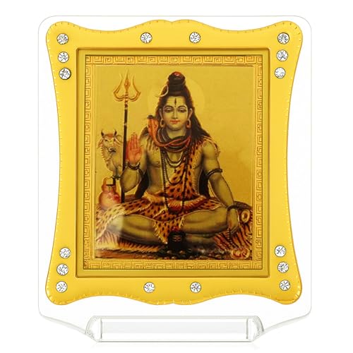HOME GENIE Golden Foil Acrylic Shiva God Frame 3 Inch (8 cm) | Ganpati Idol for Car Dashboard & Home Decor | Mini Ganesh Statue Gift von HOME GENIE