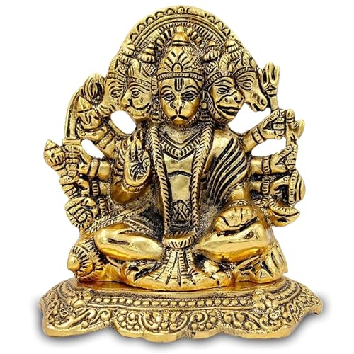 HOME GENIE Handgefertigtes Lord Hanuman Messing-Idol | Hindu-Gott Hanuman Ji Murti | Prunkstück der Heim- und Tempeldekoration | Segen, Stärke und Hingabe | Gold-Finish | 10 cm von HOME GENIE