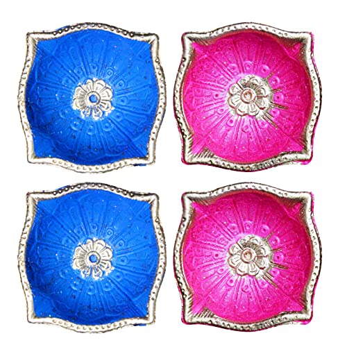 HOME GENIE Handmade Diyas for Diwali/Deepawali Decoration | Hand Painted Clay Mitti Diya | Lanterns for Diwali Decoration | Decoration Mitti Diya | Colourful Diyas - Pack of 4 von HOME GENIE