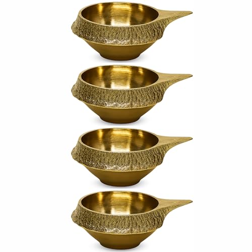 HOME GENIE Kleine Messing-Diya für Pooja | Traditionelle Öllampe (S-(Pack of 4)) von HOME GENIE