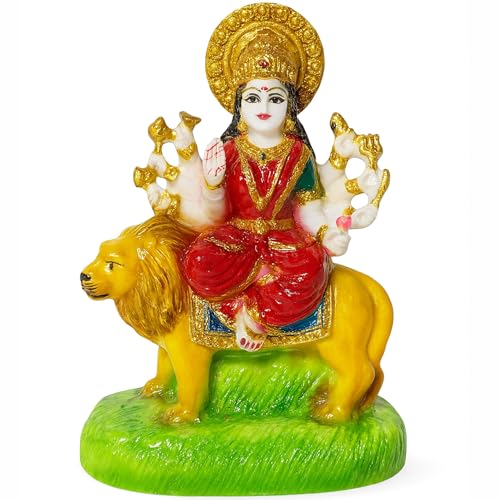 HOME GENIE Maa Durga Idol on Lion | Polyresin Statue for Navratri, Pooja Room & Home Decor – 10.5 cm Height, 250g von HOME GENIE