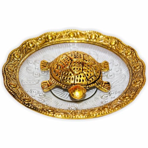 HOME GENIE Messing Schildkröte mit Teller – Handgefertigte Verzierung – Dekoration für Zuhause, Büro, Eingang & Meditationsraum von HOME GENIE