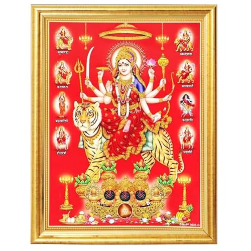 HOME GENIE Navdurga Photo Frame | Hindu Goddess Durga with Nine Forms Wall Decor | Golden Frame for Home Temple, Office, Pooja Room & Spiritual Gifting von HOME GENIE