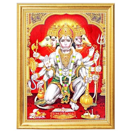HOME GENIE Panchmukhi Hanuman Photo Frame | Five-Faced Lord Hanuman Wall Decor | Golden Frame for Home Temple, Office, Pooja Room & Spiritual Protection Gifting von HOME GENIE